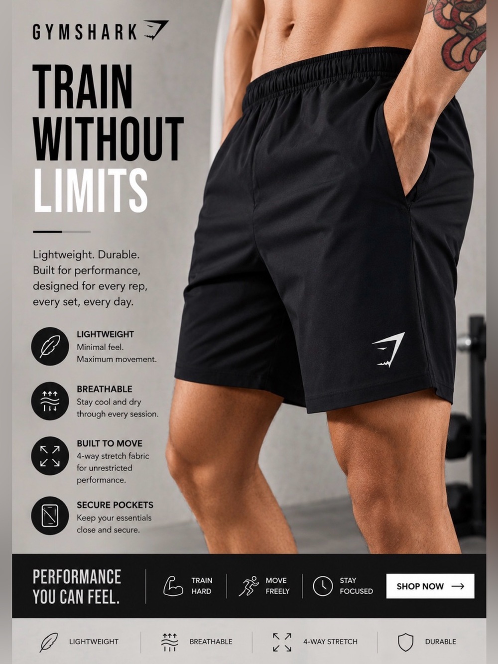 Gymshark Black Men's Athletic Training Shorts
